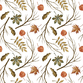 Seamless pattern with different autumn leaves and branches. Handmade watercolor illustration. Color image. Great for packaging, decor, textiles, wallpaper, for printing and wrapping paper. png