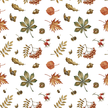 Seamless pattern with different autumn floral elements. Handmade watercolor illustration. Color image. For packaging, decor, textiles and wallpaper, for printing and wrapping paper. png