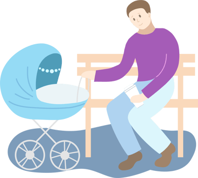Father with blue baby stroller in the park png