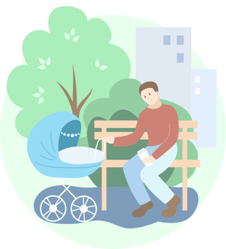 Father with blue baby stroller in the park. Summer png