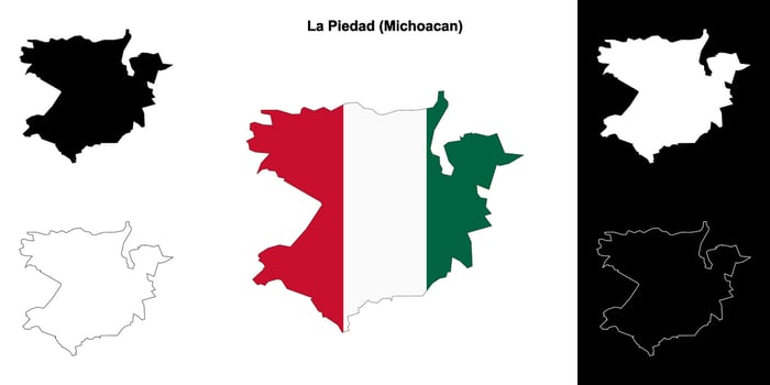 La Piedad municipality, Michoacan outline map set vector