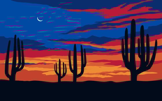 Desert sunset background with cactus silhouette vector
