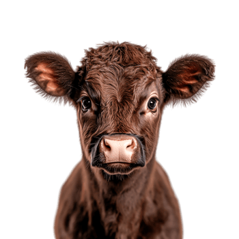 closeup of a Young Calf with Soft Fur and Bright Eyes Against Neutral Background png