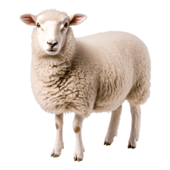 Fluffy White Sheep Standing Gracefully on Clean Background with Soft Wool Texture png