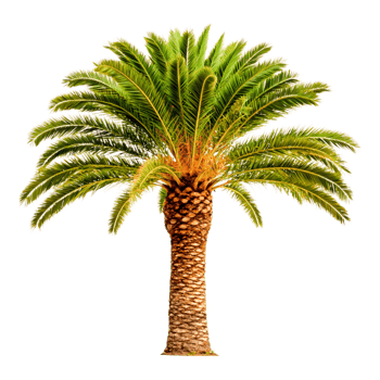 Lush Green Palm Tree with Tall Trunk and Vibrant Fronds png