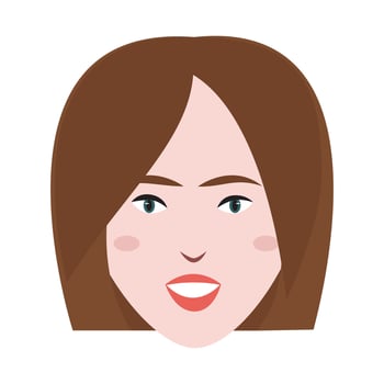 Cartoon face of smiling woman with long brown straight hair. vector
