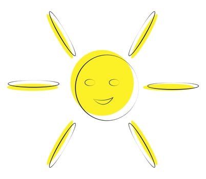 Yellow smiling sun with floating oval rays. vector