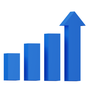 A blue 3D business graph with an arrow illustrates financial growth and market progress png