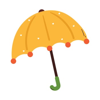 hand drawing cartoon yellow umbrella with heart shower. cute umbrella for sticker, icon vector