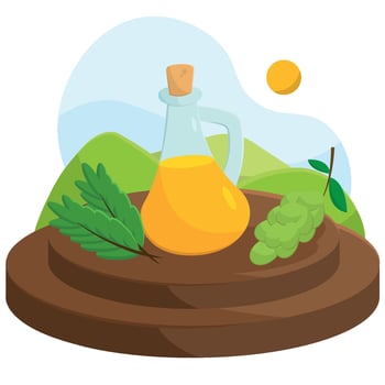 Olive oil and herbs display. vector