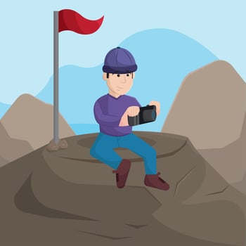Photographer on mountain top. vector