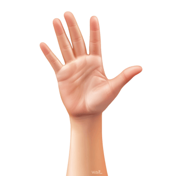 Caucasian adult hand with open palm and fingers raised on transparent background, concept of stop, greeting, or high five png