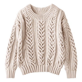 Cream cable knit sweater on a transparent background Cozy and warm wool sweater with intricate braid pattern for winter fashion and apparel design png