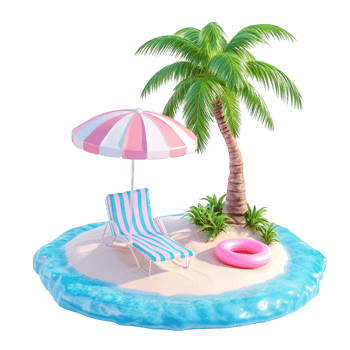 Island palm summer vacation scene on transparent background png