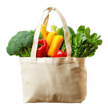 Vegetables grocery bag full of food on transparent background png