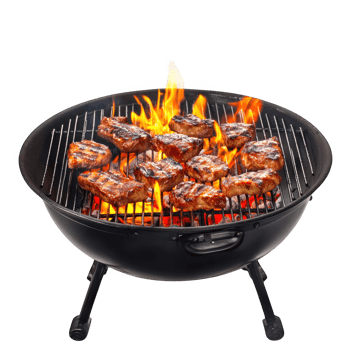 Grill meat barbecue fire flames cooking on transparent background png