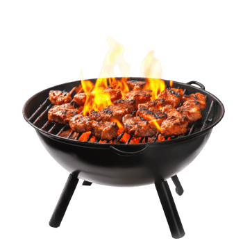 Grilled meat barbecue with flames on transparent background png