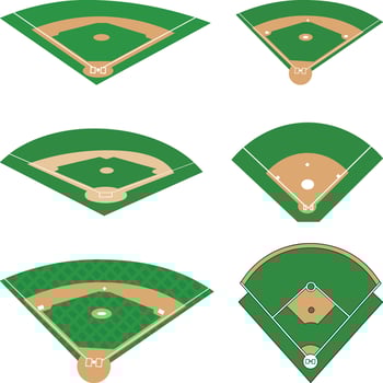 Baseball Field Icons Collection Set, baseball sport fields, Isometric Baseball Field, Flat design Vectors illustration