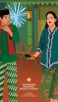 A man and woman in traditional clothing are standing in front of a fire vector