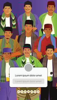 A group of men in traditional clothing with a text box vector