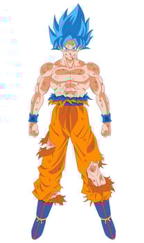 Battle damaged Goku Super Saiyan Blue full body from Dragon Ball Super vector