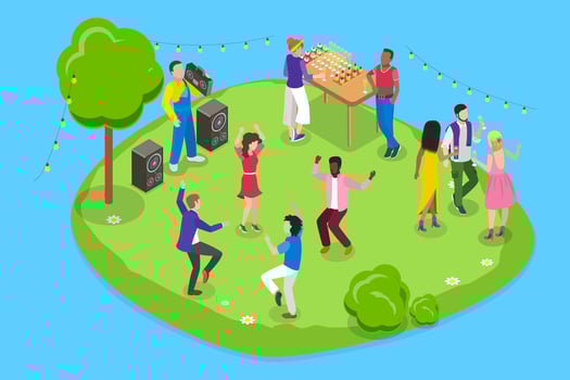 3D Isometric Flat Illustration of Park Fun Party, Outdoor Entertainment vector