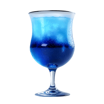 A Blue cocktail glass with ice and liquid on transparent background png