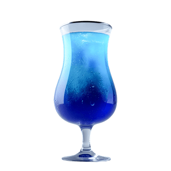 Blue cocktail glass with ice and liquid on transparent background png