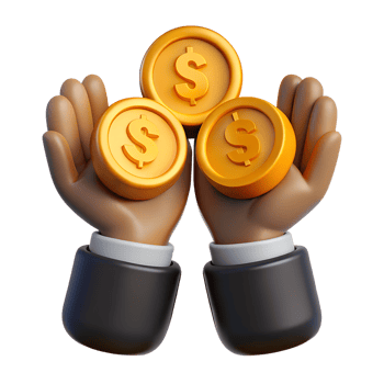 Hands holding gold coins representing financial success 3d illustration png