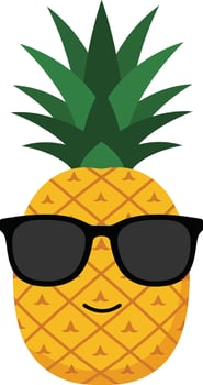 Pineapple with black sunglasses illustration with green leaves and yellow fruit summer style icon vector