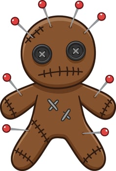 Voodoo doll with pins and button eyes in brown color illustration design for Halloween and mystic themes vector