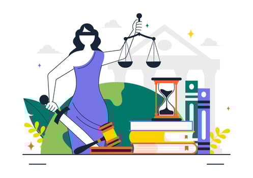 Illustration of Legal Justice Day with International Symbols and Courtroom Items vector