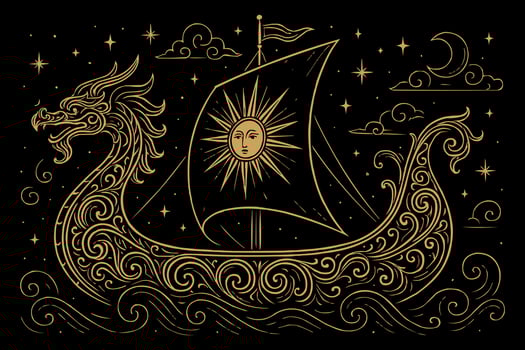 a viking ship with a sun and moon on it vector