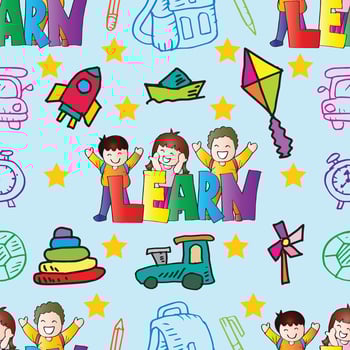 Seamless pattern with children. Kindergarten. Kids drawing style vector