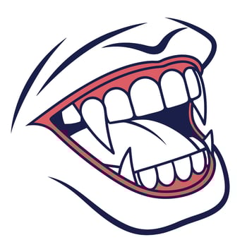 Vampire fangs open mouth illustration dark blue and red design for halloween vector