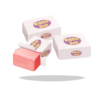 Bubble gum. Pink chewing gums isolated on white background. vector