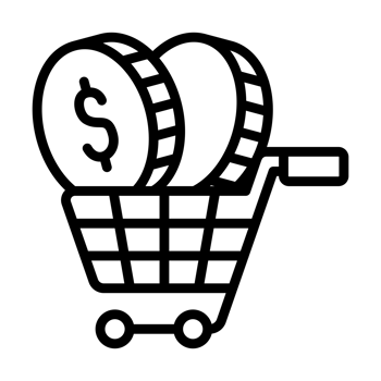 Icon Line of Shopping Basket with Money Representing Banking Services for Consumer Spending png