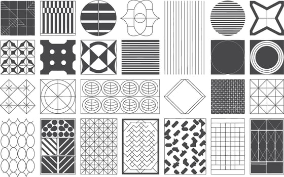 Diverse collection of geometric black and white patterns for creative design elements vector