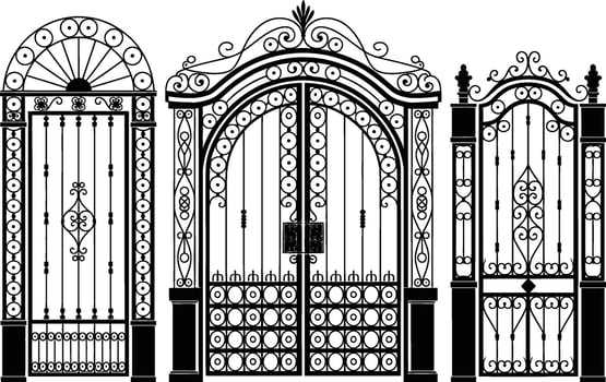 Elegant architectural design of intricate ornamental wrought iron gates and entryways vector
