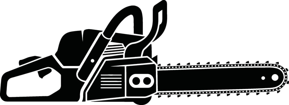 Black and white silhouetted chainsaw illustration perfect for forestry or landscaping projects vector