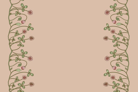 Botanical floral seamless border isolated on beige background. Hand drawn doodle clover plant with Flowers Stems Leaves illustration. Graphic design element for Birthday Wedding Greeting Card vector