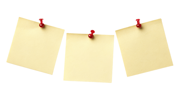 Sticky notes are pinned to surface, creating vibrant and organized display perfect for reminders and ideas png