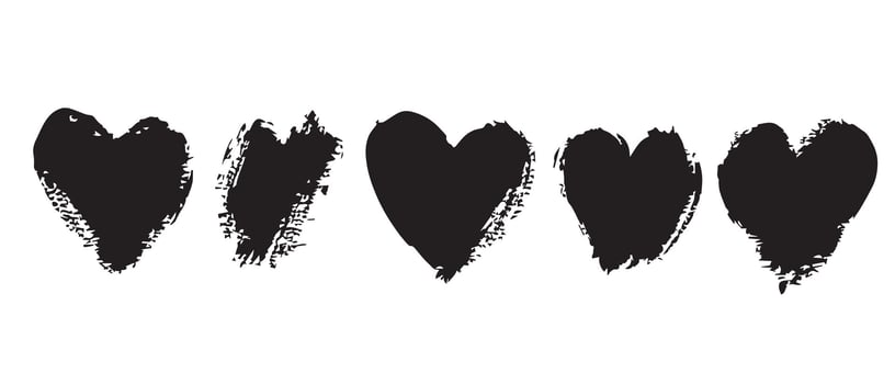 Crumpled Look Black Grunge Hearts vector