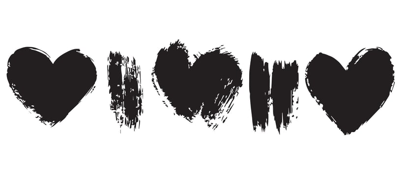 Scratchy Black Grunge Hearts for Creative Work vector