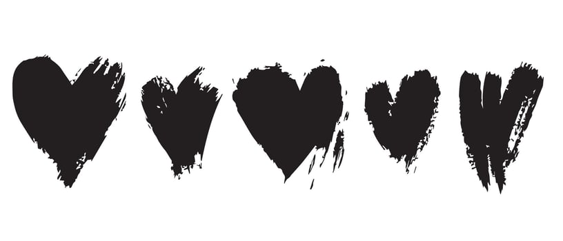 Handcrafted Black Grunge Hearts for DIY Art vector