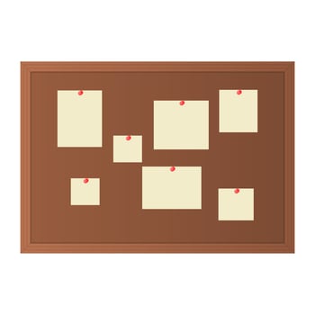 Wooden Bulletin Board for Business with Paper Sheets. Office Bulletin Board Icon. vector