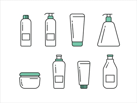 Collection of cosmetic icons. Icon set for beauty, makeup, lotions, shampoos, and creams. vector