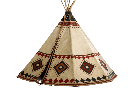 Native american teepee tent with geometric patterns isolated on transparent background for travel and culture png