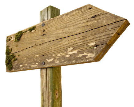 Rustic wooden signpost with moss and weathered texture pointing right for outdoor navigation concept png