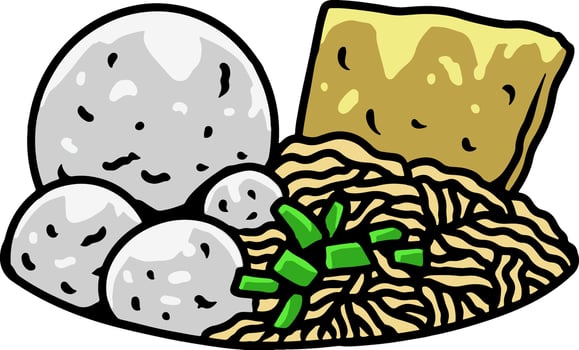 Bakso with Tofu and Noodles Illustration vector